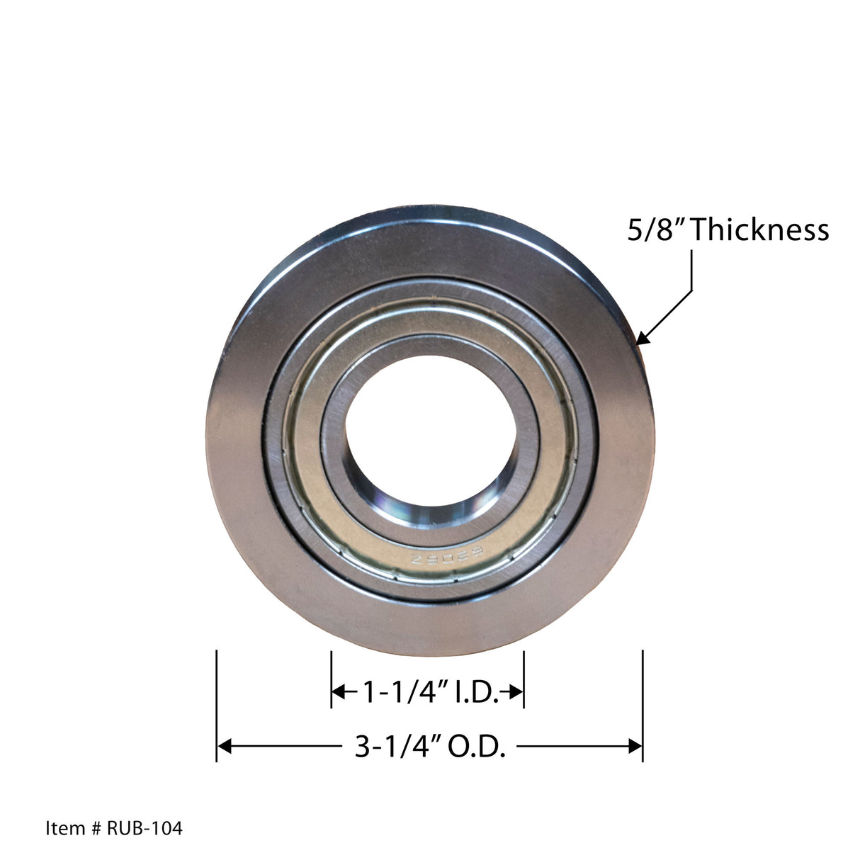 Steel bearing with 3-1/4" outer diameter, 1-1/4" inner diameter, 5/8" thickness