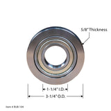 Steel bearing with 3-1/4" outer diameter, 1-1/4" inner diameter, 5/8" thickness