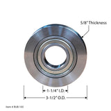 Steel ball bearing with 3-1/2 inch outer diameter, 1-1/4 inch inner diameter, 5/8 inch thickness.