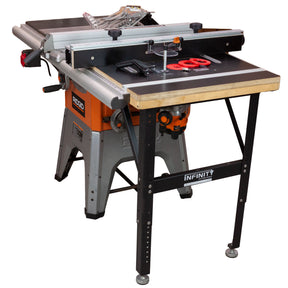 Table saw router table package with fence and safety guard on white background