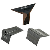 Three metal woodwork setup blocks on white background for precise woodworking setup