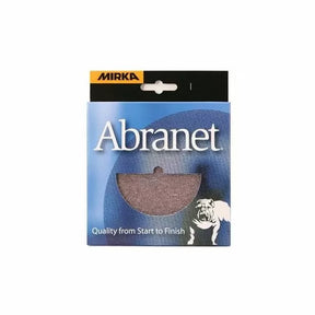 Mirka Abranet sanding discs in blue packaging with product window and bulldog graphic