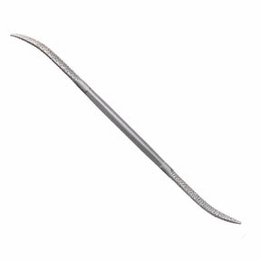 Double-ended curved rasp woodworking tool with textured filing surfaces