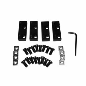 Router table mounting kit with four black brackets, screws, T-nuts, and Allen wrench