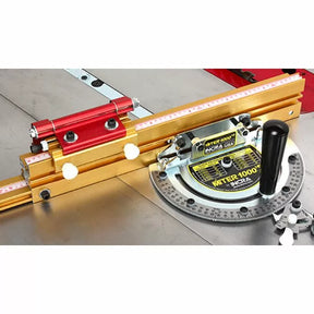 Precision miter gauge for table saw with adjustable fence and angle settings, woodworking tool