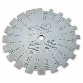 Dado blade guide chart for woodworking table saw, featuring labeled blade setup combinations.
