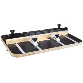 Router table fence system with adjustable clamps and T-tracks on a wood base