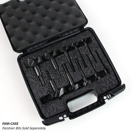 Foam-lined black storage case for Forstner bits, empty slots, durable woodworking tool case