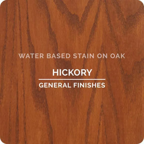 Sample of hickory water based wood stain on oak with visible wood grain pattern.