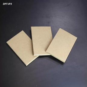 Three rectangular MDF boards for woodworking on a dark background.