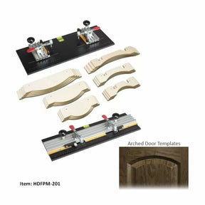 Woodworking arched door templates and jig set for precision cabinet or door routing.