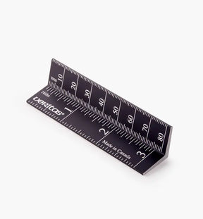 Black precision woodworking square ruler with measurement markings for accurate layout