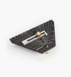 Precision woodworking angle gauge with adjustable brass knob and engraved measurement markings