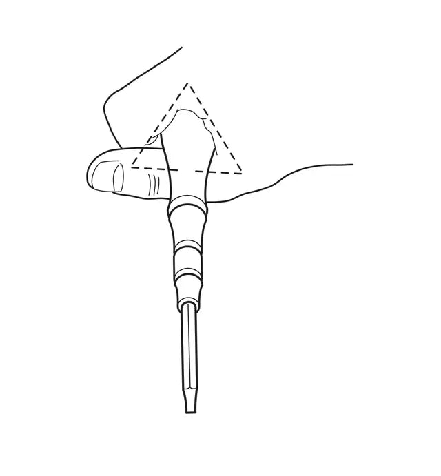 Line drawing of hand holding screwdriver with precision grip, tool safety and technique illustration