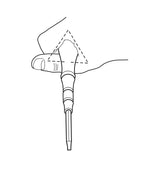 Line drawing of hand holding screwdriver with precision grip, tool safety and technique illustration