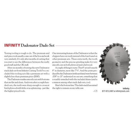 Dadonato dado stack saw blade with sharp teeth, featured in woodworking tool review article