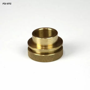 Brass router guide bushing for woodworking on white background