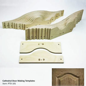Woodworking cathedral door making templates set with curved designs for cabinet doors