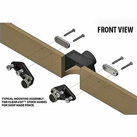 Clear-Cut stock guide mounting assembly diagram for shop-made router table fence