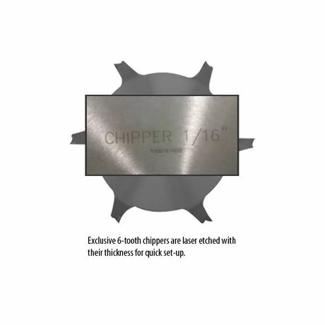 Six-tooth chipper blade for table saw, laser etched with thickness marking, woodworking tool