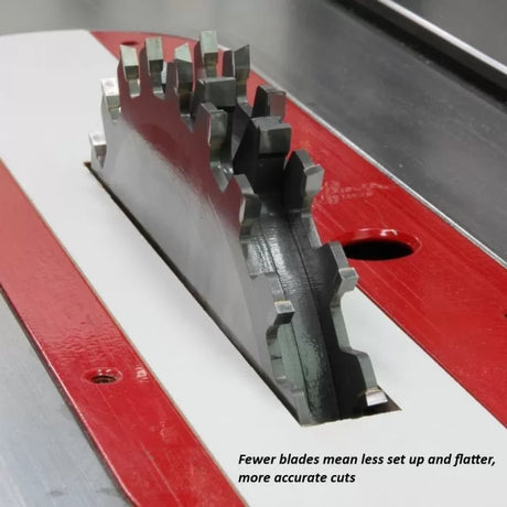 Dado blade set installed on a table saw for woodworking, precise and accurate cutting tool.
